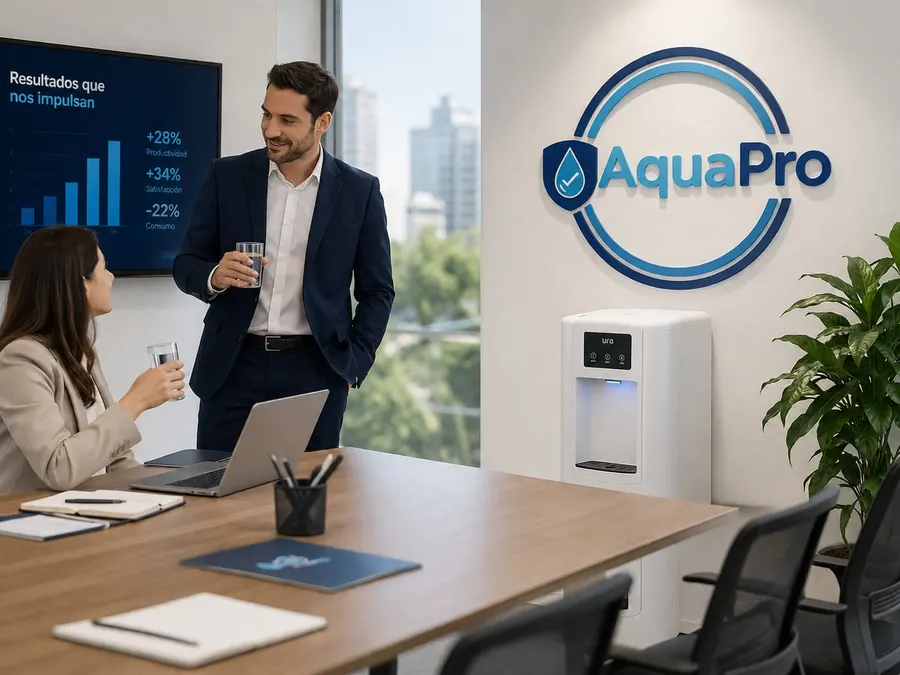Dispensador de agua personalizado con la imagen de una empresa